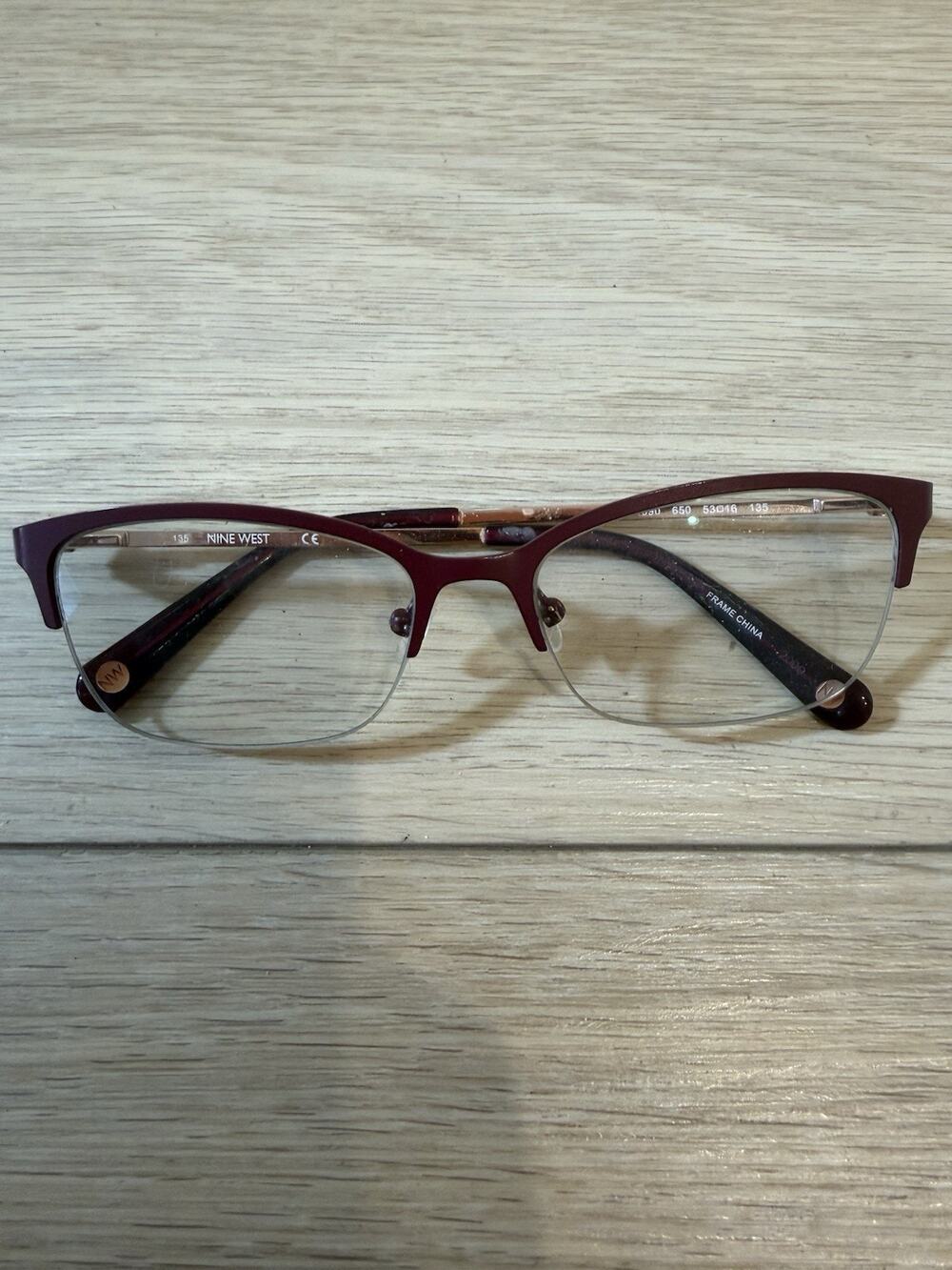 NINE WEST NW 1090 SQUARE HALF RIM EYEGLASS FRAMES 650 BURGUNDY 53-16-135